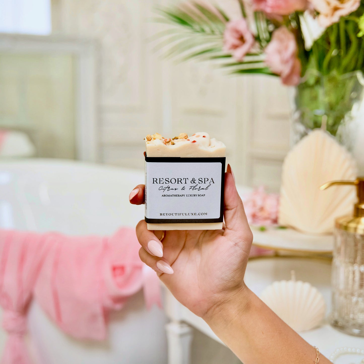 It’s infused with a luxurious blend of aromatherapeutic notes, uplifting citrus, calming lavender, and delicate florals. Inspired by spas that prioritize both beauty and well being, offering detoxifying therapies, rejuvenating treatments, and peaceful environments designed to help you reset inside and out. Crafted with nourishing, high quality ingredients, this soap creates a rich, velvety lather that gently cleanses and softens your skin, leaving behind a subtle, spa like fragrance that lingers like a memo